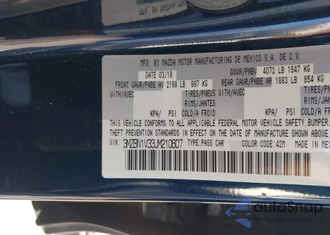 2018 Mazda Mazda3 Touring z USA, uszkodzony, nr VIN 3MZBN1V33JM210607